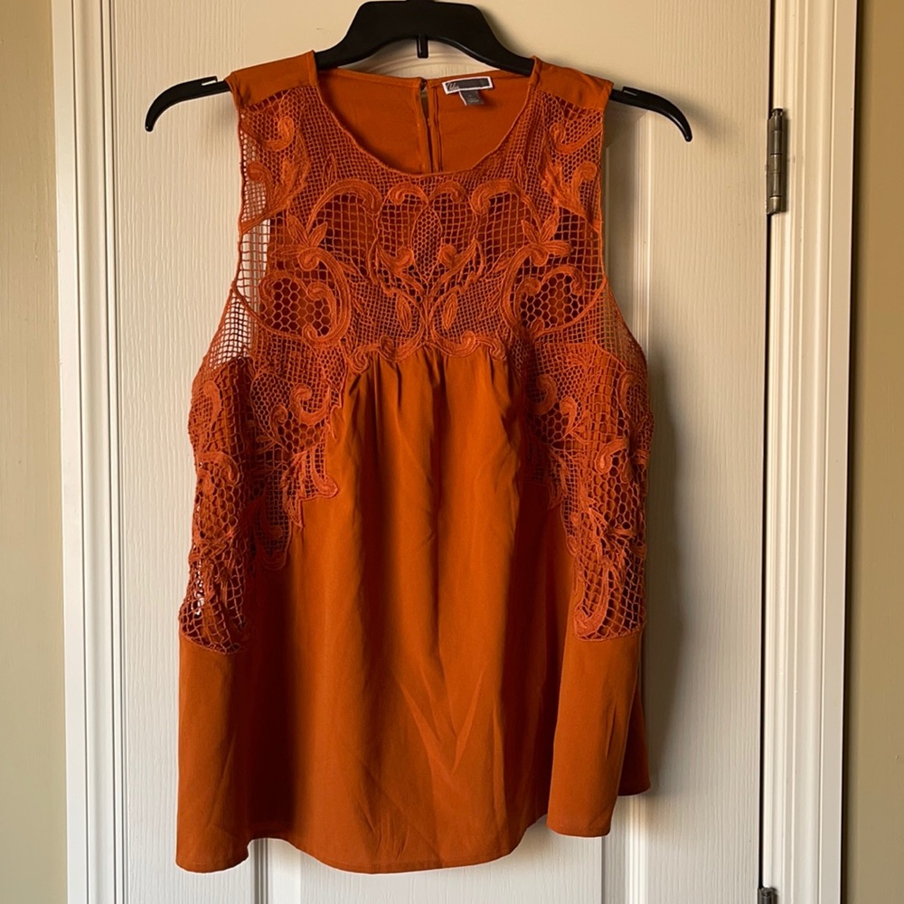 Chelsea28 Burnt Orange Lace Sleeveless Top